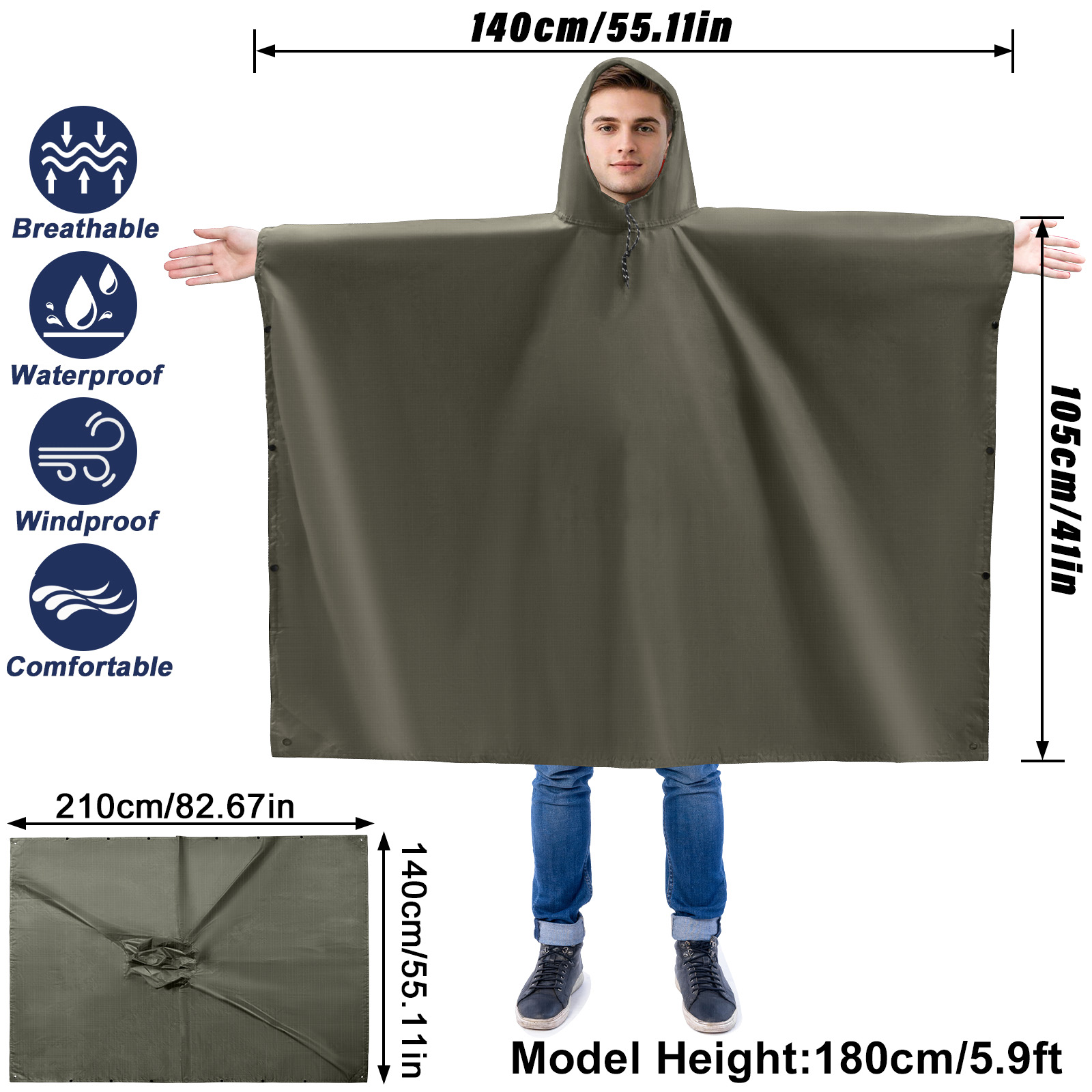 Adult Rain Poncho Lightweight  - Camping Rain Poncho 评论和价格